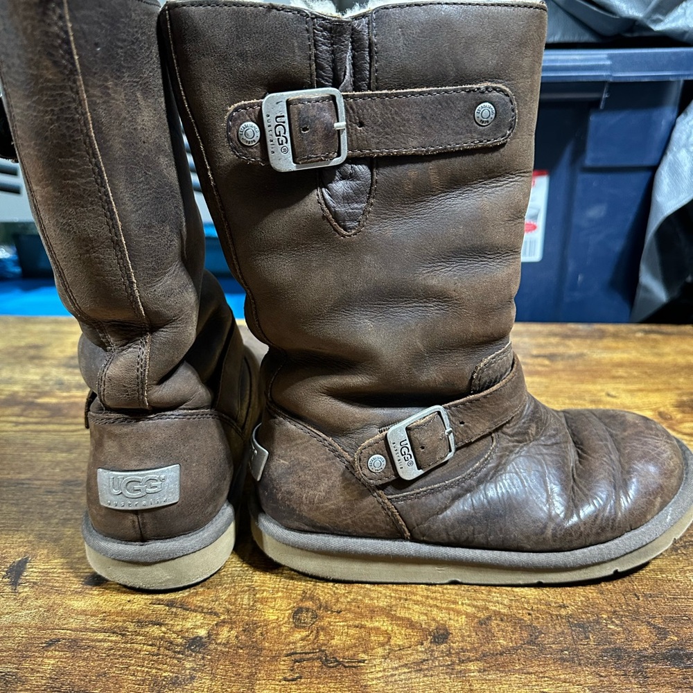 UGG Chestnut Leather Boots with Straps